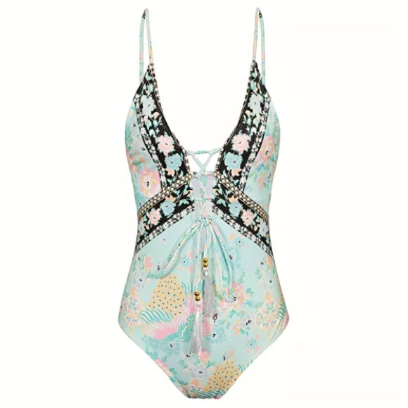 Floral Lace-Up One Piece SWIMSUIT Cloud Dancer NEW - Picture 2 of 7